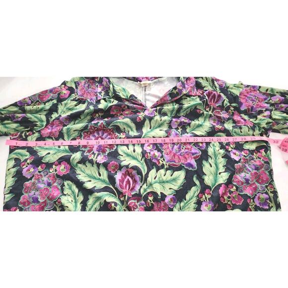Roamans Shirt Woman 4X Purple Floral Button Pullover Gather Sleeve Tunic Casual - Picture 6 of 7